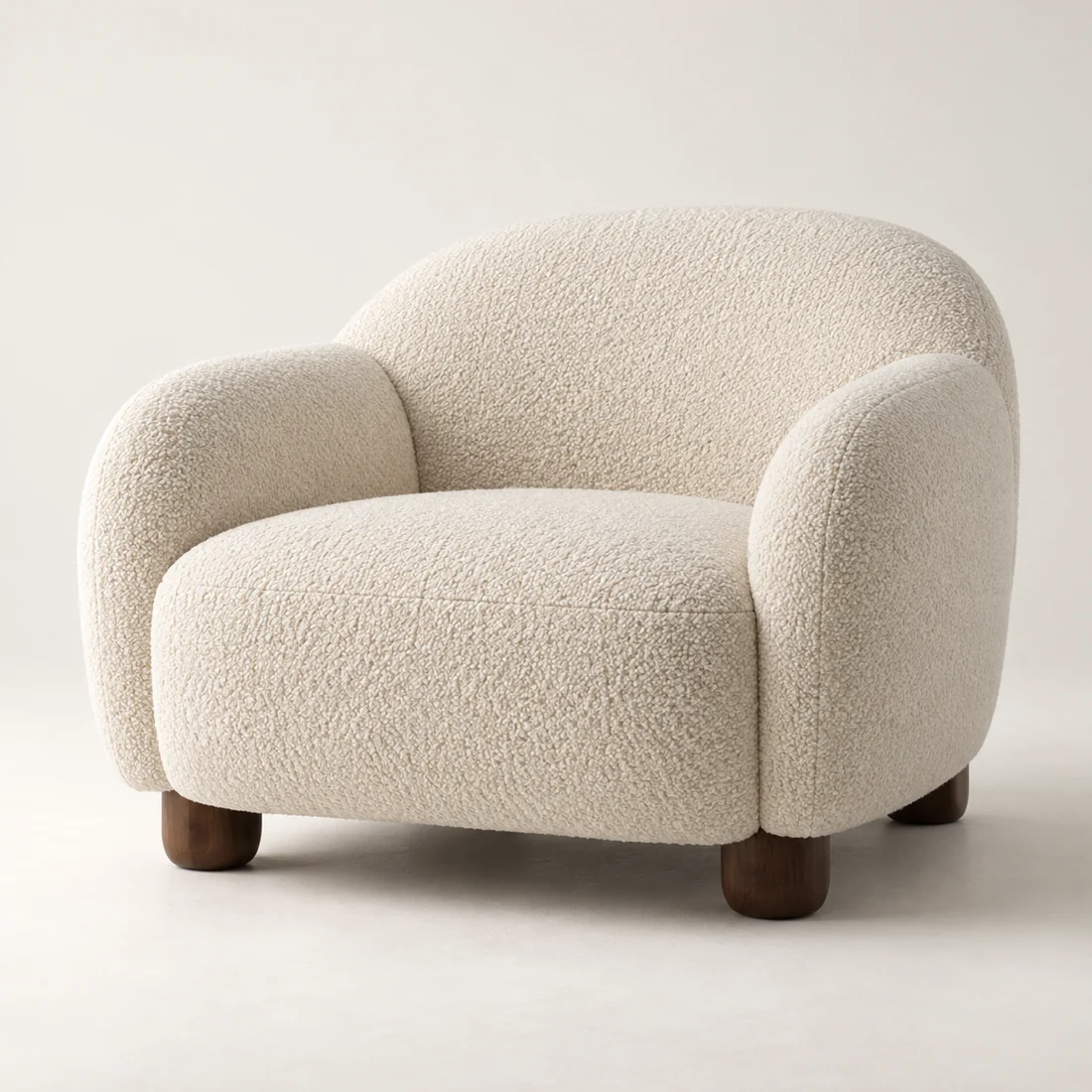 Fotografía generada de Butaca Nube / Textil bouclé marfil · patas de madera